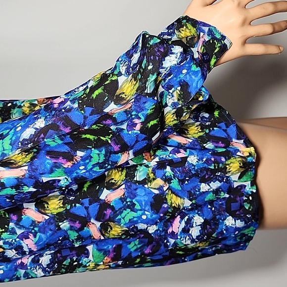 MILLY Silk Jewel-Print Tie-Neck Blouse  blue multicolor Size 4‎ Small - Picture 6 of 15